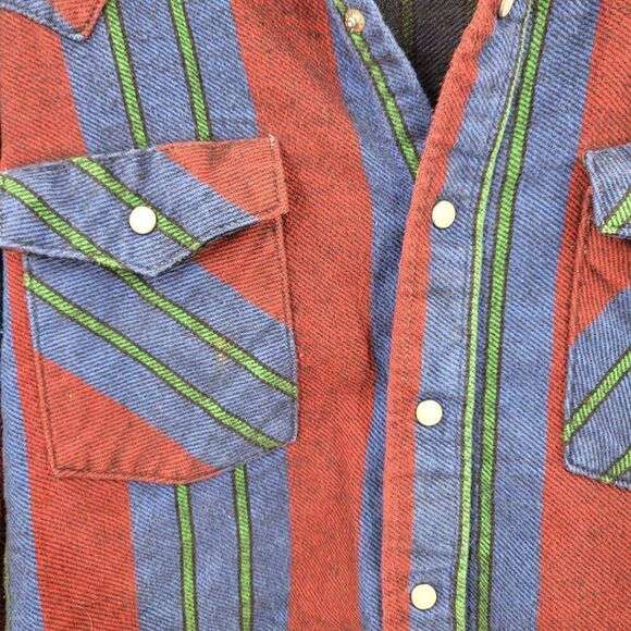 Vintage Western Striped Pearl Snap Flannel Shirt XL Outdoor Rugged Cabin Core - Picture 7 of 11